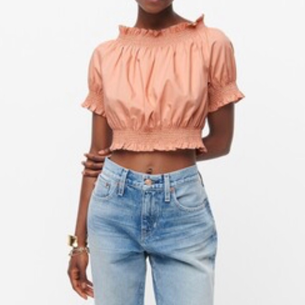 J Crew puff sleeve smocked crop shirt NWT